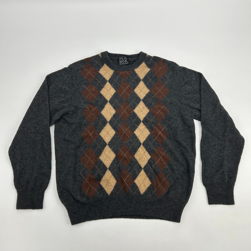 Jos A Bank Executive Collection Argyle Wool Blend Sweater Women Gray Brown Large